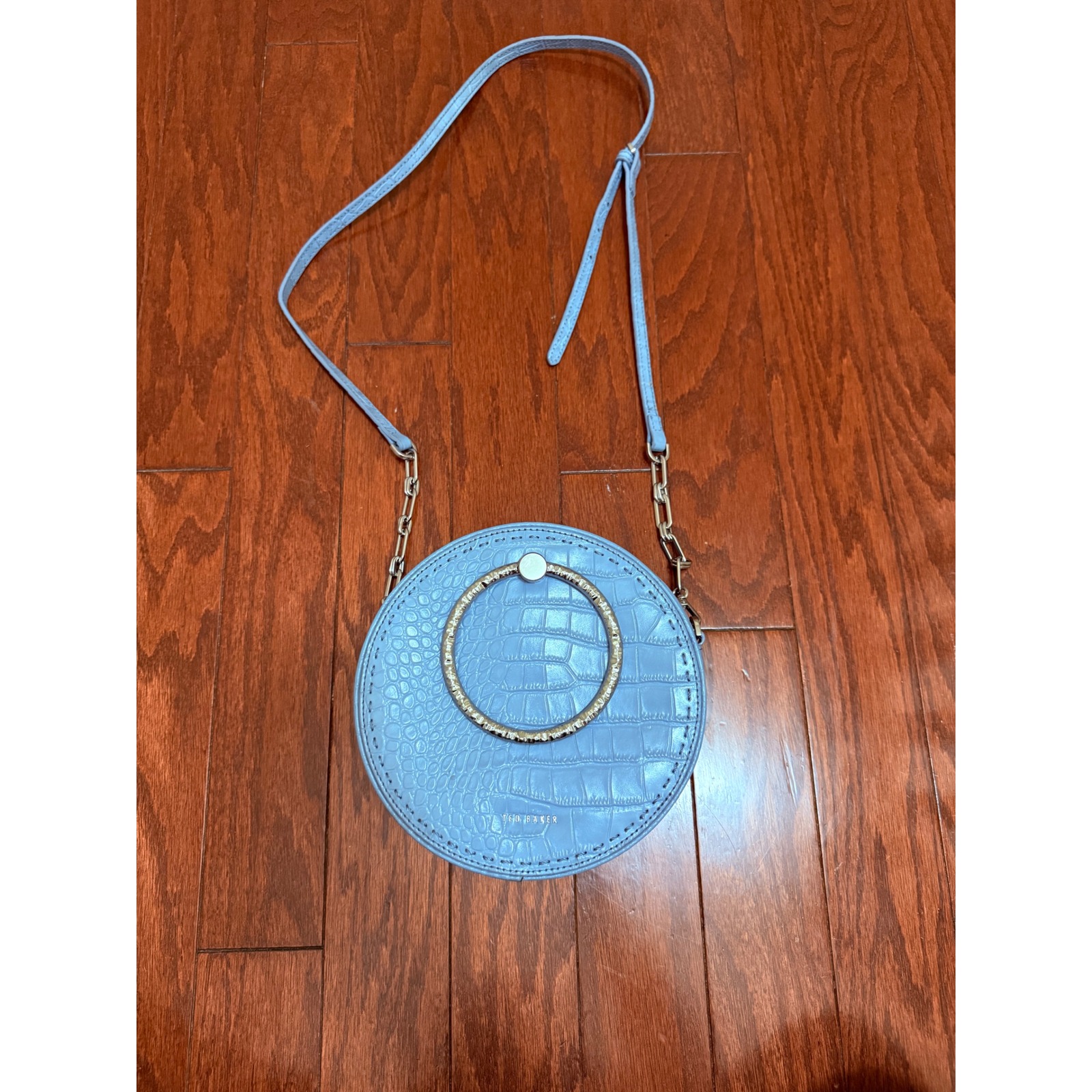 Ted Baker London Light Blue Croc Embossed Leather Round Crossbody Bag